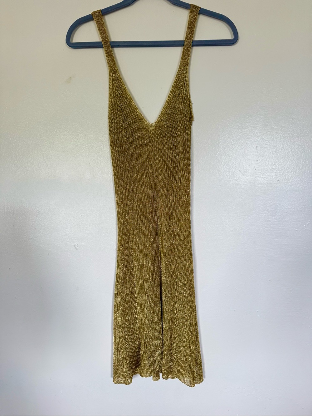 Free People Metallic Gold Knit Mini Dress